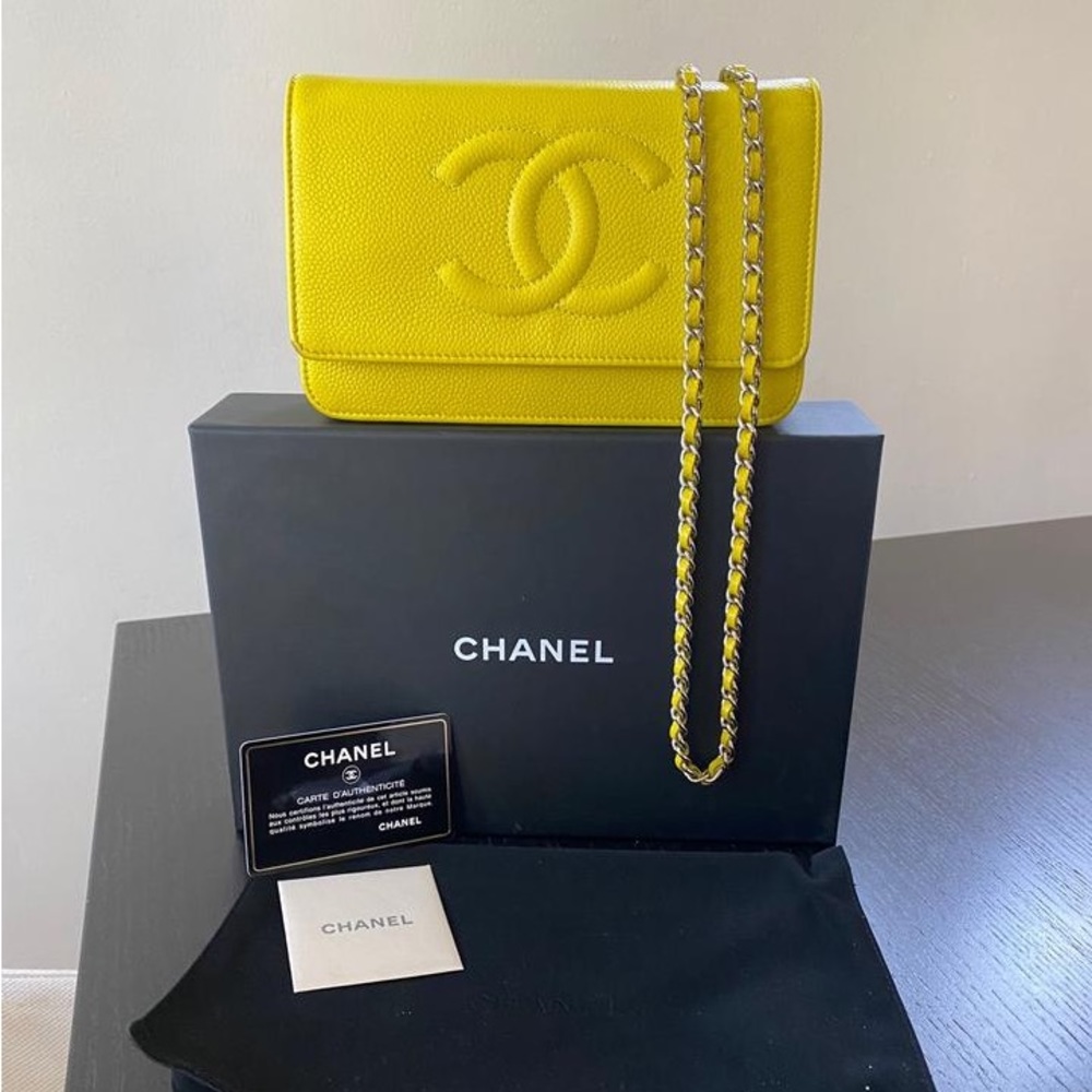 Neon yellow Chanel timeless WOC
